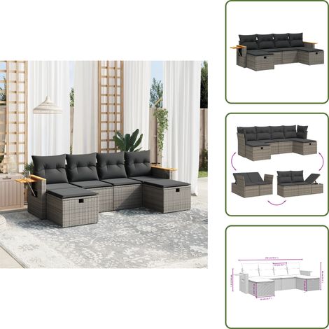 The Living Store 6-tlg. Garten-Sofagarnitur mit Kissen Grau Poly Rattan - Gartensessel (1/5)