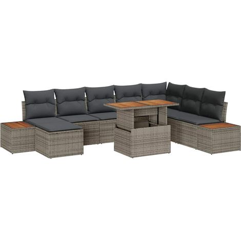 Garden Sofa Set with Storage 9 pcs Grey Poly rattan vidaXL