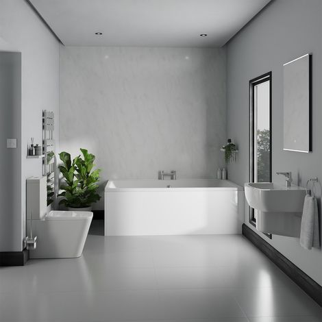 Preston White 530mm Basin and 1800mm x 1100mm Straight Double Ended Bathroom Suite (1/4)