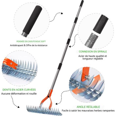 Râteau multifonction pelouse et chaume, acier inoxydable, outil de jardinage pour herbe sèche, cour et jardin (1/5)