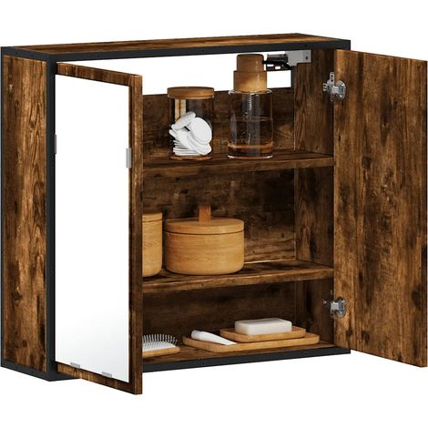 Armoire à miroir murale moderne 65 x 20 x 60 cm rangement pratique style industriel en bois d’ingénierie chêne fumé (1/5)