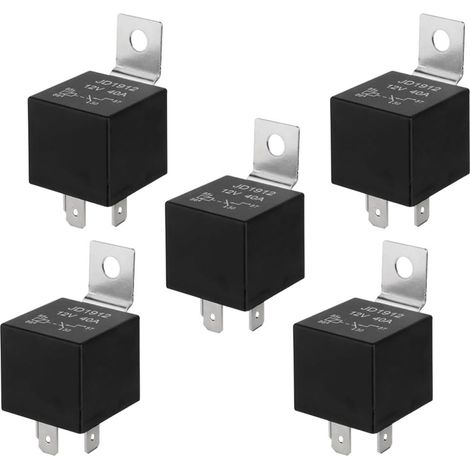 Relè per auto a 4 pin da 5 pezzi, relè automobilistico SPST da 12 V 40 A con staffa di montaggio in metallo, per auto, camion, barca (nero)