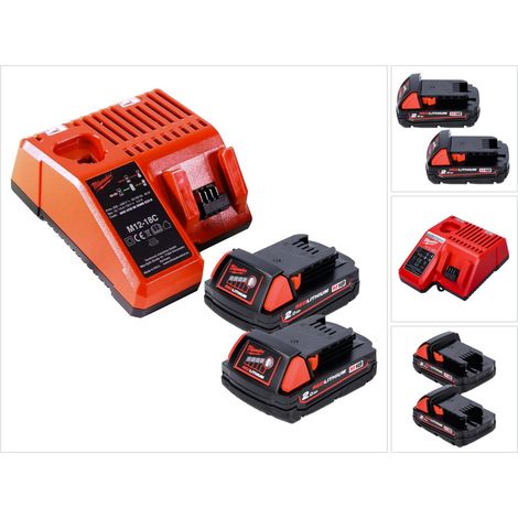 Milwaukee M18 B2 Akku Starter Set 18 V 2x 2,0 Ah ( 2x 4932430062 ) + M12-18C Ladegerät 12 - 18 V ( 4932352959 )