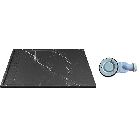 Receveur de douche extra plat à poser ou à encastrer recoupable en résine SMC avec siphon - Noir marbré - 120 x 90 cm - LYROSA (1/5)