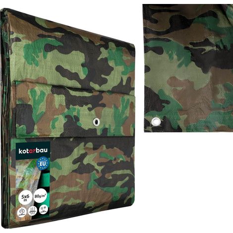 KOTARBAU® Bâche de Protection Extérieur - 5 x 6 m - Camouflage - 90 g/m² - Polyéthylène - Bâche Anti UV - Bache Remorque - Bache Impermeable Exterieu