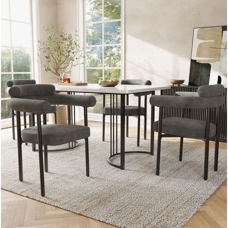 Conjunto de comedor en metal y MDF, 4 plazas, gris oscuro, estilo minimalista moderno (1/5)