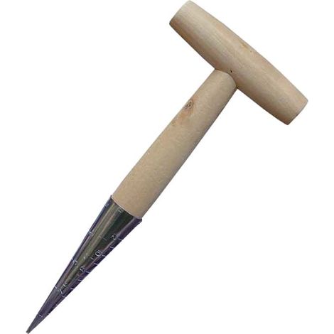 Perforatrice en forme de T pour jardin, tige en métal et manche en bois, idéale pour percer, fertiliser et semer dans les jardins et potagers. Pratique, durable et facile à utiliser.
