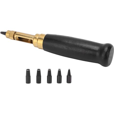 Poinçon automatique pour cuir avec 6 embouts interchangeables et manche en bois - Outil de maroquinerie DIY (1/5)