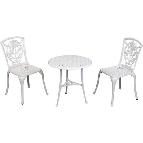 Inko Bistro-Set Rose Alu-Guss Tisch Ø 66 cm Stühle ohne Armlehnen 2 Farben zur Wahl weiß (1/2)