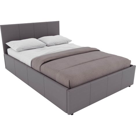 Lisbon 5ft King Size Faux Leather Ottoman Bed Frame, 150 x 200 cm, Grey