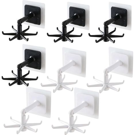 Ganchos giratorios y plegables de 360°, 8 piezas, multiusos, autoadhesivos, para montaje en pared, resistentes, para portautensilios, armarios y estantes.