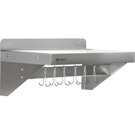 Étagère murale en acier inoxydable 60 x 30 cm – Étagère flottante pliable avec barre à crochets – Charge max 30 kg – Résistante à la corrosion – Mahlzeit (1/5)