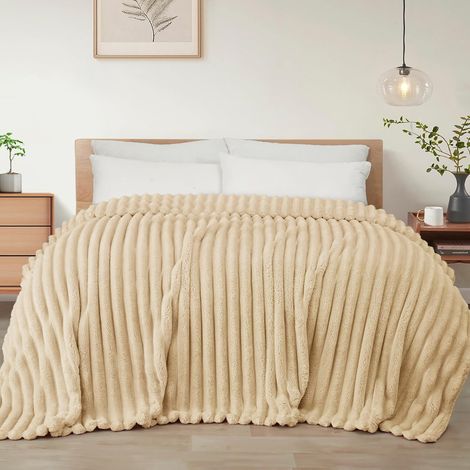 Mezcla Couverture Plaid à Rayures, 220 x 240 CM, Beige (1/5)