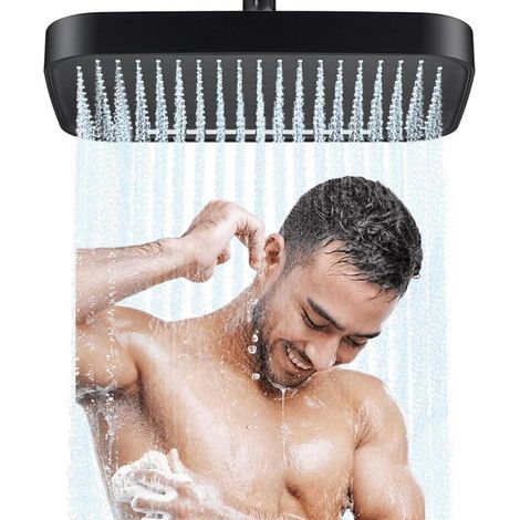 Großer Duschkopf 30cm, 2 Strahlarten, Regendusche & Massage, Schwarz (1/5)