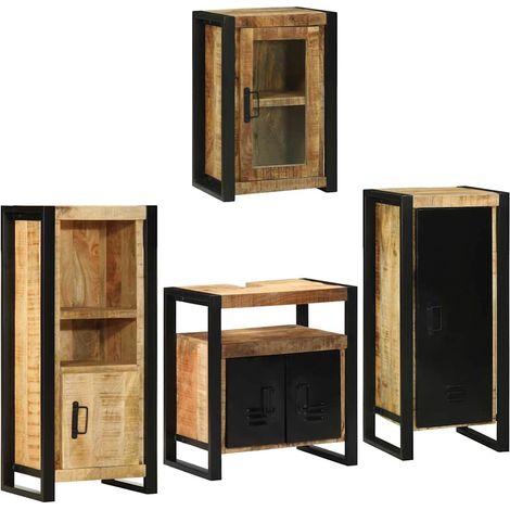 Maison Exclusive - Set di mobili per il bagno 4 pz Marrone Legno di Mango Massello (1/5)