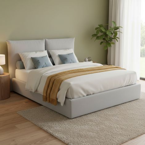 Talamo Italia Cama matrimonial Gabriella, Cama contenedor con revestimiento de tela, 100% Made in Italy, Apertura frontal, adecuado para colchón Cm 160x200, Blanco, con embalaje reforzado (1/5)