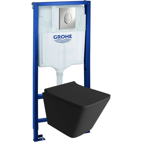 GROHE Bâti-support Skate Air + Lavita WC Lago Black suspendu noir sans bord + panneau de commande Delta 25 chrome  Kit complet WC