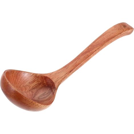Louche soupe bois manche long, antiadhésive pour ramen/nouilles/sauce, ustensile service cuisson naturel (1/5)