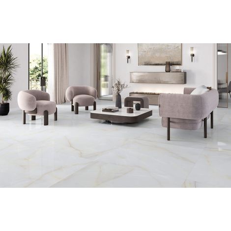 Évreux – Baldosa porcelánica efecto mármol pulido · interior - Blanco - 60x120 cm Pulido - Caja (1/5)