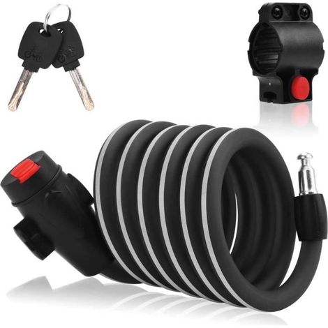 Cable Antivol Vélo [180 cm Câble] [Clé] [Extérieur] - Idéal pour Vélo, Vélo Electrique, Skateboard, Poussettes, Tondeuses (1/4)