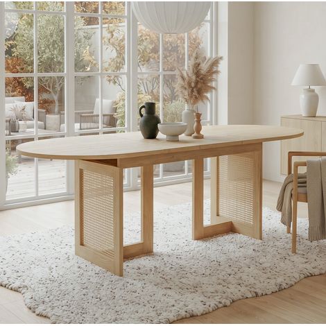 Mesa de comedor extensible 120/160 x 80 cm, 6 a 8 personas, MDF color roble HAVRYA (1/5)