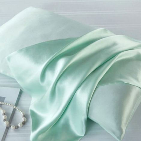 Taie d'oreiller en soie de mûrier naturelle, vert clair, taille standard 50x76 cm, haute qualité. (1/5)