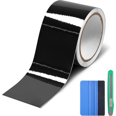 Covering Carbone Noir Brillant 8 x 900 cm + Outils, Protection Seuil de Porte Voiture, Applicable à Protection de Carrosserie Porte Voiture des Bords des Autos, Motos et Vélos (1/5)