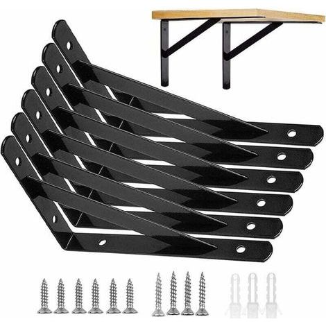 Soportes para estantes de pared, paquete de 6 soportes para estantes, marco flotante de 15 x 9,5 cm con soportes metálicos triangulares de 90 grados, resistentes, color negro, soporte para estante de  (1/5)