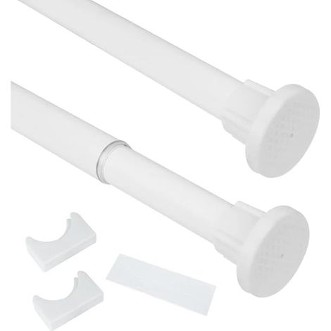 Tringle Rideau sans Percage Tringle Rideau Extensible Barre Rideau Douche et Barre telescopique pour salle de bain, fenêtre, penderie, Tringle à Rideaux en Inox 50-80 cm, Blanc (Φ 25 mm) (1/5)