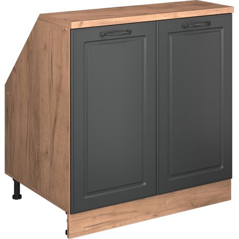 Mobile cucina sottotetto R-Line, Antracite rustico, 80 cm con 2 porte, carcassa 60 cm profondità, Vicco