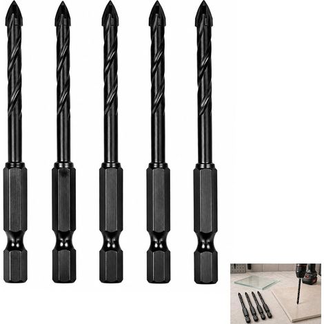 5-Piece 6mm Cemented Carbide Tile Drill Bit Set YG6X, 6mm Tile Drill Bit with Phillips Head, Tile Drill Bit for Glass, Ceramic, Porcelain, Brick, Concrete and Soft Metal (1/5)