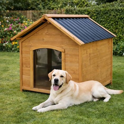 Niche en bois chalet pour chien - Taille L - Toit PVC