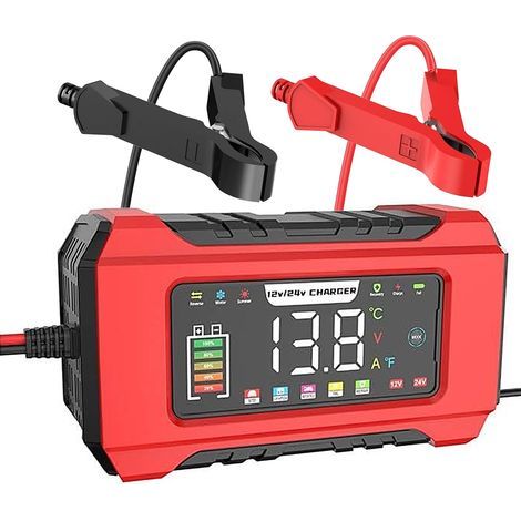 Chargeur de Batterie Intelligent 24V 8A/12V 15A, Chargeur de Batterie LiFePO4, Mainteneur de Batterie Portable, Chargeur d'entretien et désulfateur pour Voiture Moto Camion, AGM, Gel, Wet, SLA (1/5)
