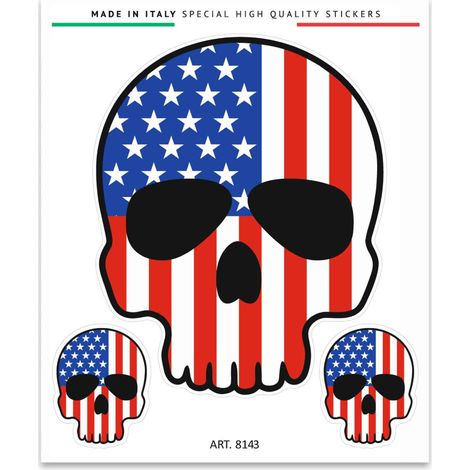 Adesivo Stickers Teschio USA per Auto Moto Casco, Alta Qualità, Made in Italy, 13 x 16 cm (1/5)