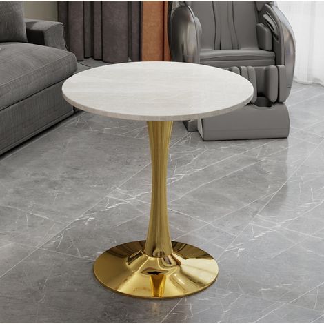 Runder Couchtisch 70 x 70 x 72 cm aus weißem und goldenem Kunstmarmor HAVRYA (1/5)