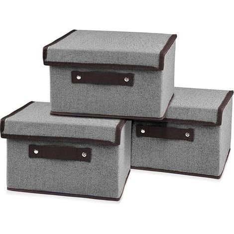 3 Pièces Boîte de Rangement, Caisses de rangement 25cm19cm16cm, pliable avec couvercle, panier de rangement, coffre à jouets, pour ranger vêtements, livres, jouets, chaussettes(gris) (1/5)
