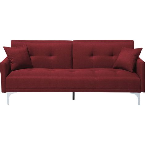 Canapé Convertible en Polyester Rouge 3 Places Taies Déhoussables Rembourré Lucan (1/5)