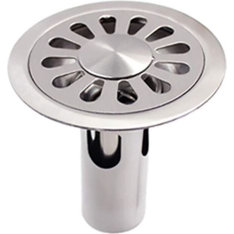 Piletta di scarico rotonda in acciaio inox spazzolato per bagno, WC, cucina, lavanderia, giardino - 100 mm x 100 mm (1/4)