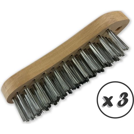 Brosse métallique à main type violon Fil laiton ou inox rond lisse sur 5 rangs - Quantité x 3 - 5 rangs inox