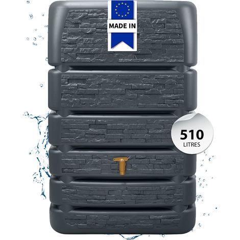 Récupérateur d'eau de pluie mural 510 litres – Cuve en plastique recyclé – Résistant aux intempéries et UV – 5 raccords filetés 19mm – 4Rain