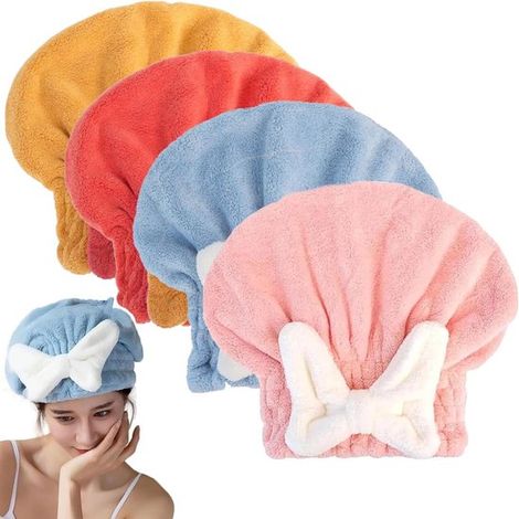 Cuatro toallas de microfibra para un secado rápido del cabello y una toalla tipo pareo de microfibra para un secado rápido del cabello, diseñada específicamente para que las mujeres se envuelvan el ca (1/5)