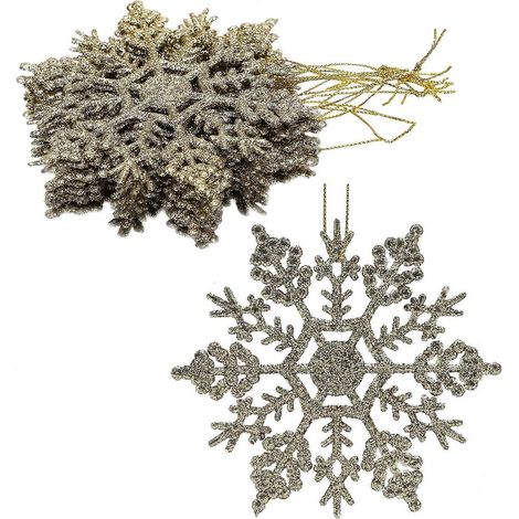 AURA 12er-Pack 10 cm glitzernde Schneeflocken-Weihnachtsdekorationen zum Aufhängen (Gold) (1/5)
