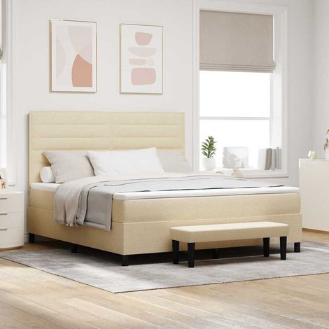vidaXL Cama tipo Box Spring con cojín Crema 180 x 200 cm tela (1/5)