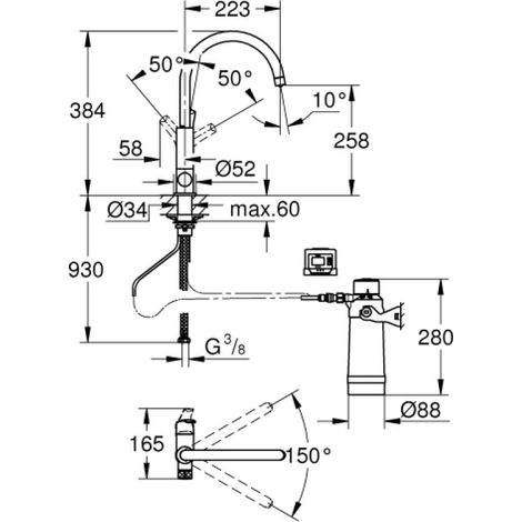 Grohe – Mitigeur de lavabo chromé – Kit de démarrage Pure – Montage monotrou – Bec en C – Hauteur 384mm – Hauteur sous bec 258mm (1/10)