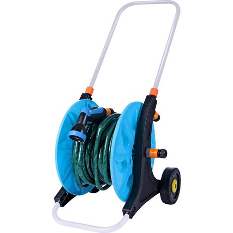 Varan Motors - SX-901-20 Enrollador de manguera de riego m�vil de 20 m con ruedas, carro portamanguera con pistola de 5 funciones y accesorios