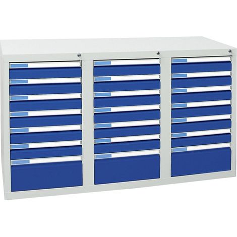 Stumpf Schubladenschrank Serie ESTA, 21 Schubladen enzianblau (18x100, 3x200mm) (1/2)