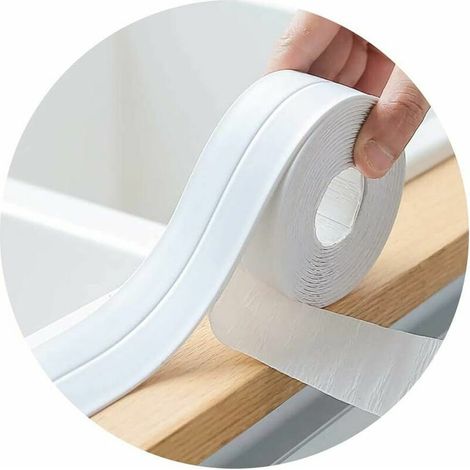 Joint Silicone Blanc Salle de Bain,Ruban d'étanchéité pour cuisine ou salle de bain,Ruban auto-adhésif anti-moisissure et anti-fuite adapté à de nombreuses occasions (2 pièces 3.2m, Blanc)
