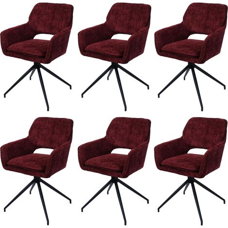 Juego de 6 sillas de comedor HHG-643, silla de cocina, giratoria con retorno automático, tejido de chenilla (490 g/m²) Oeko-Tex, burdeos (1/5)