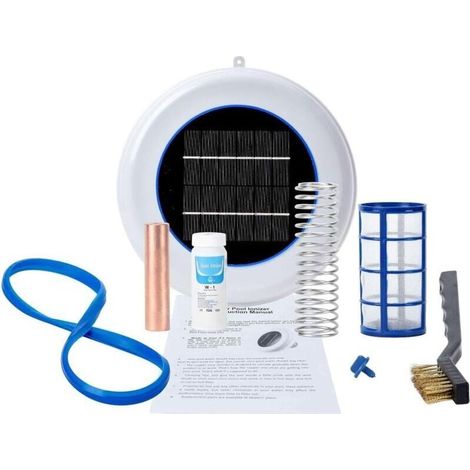 Generatore di ioni solari per piscine, purificatore automatico agli ioni di rame e argento, pulitore per piscine (bianco) (1/4)