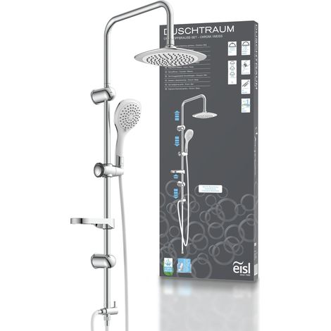 EISL Duschsystem ohne Thermostat Dusche Regendusche Edelstahl Brausestange Höhenverstellbar Kopfbrause rund mit Handbrause 3-fach verstellbar Dichtung zum Wasser sparen DXLD60087CS (1/5)